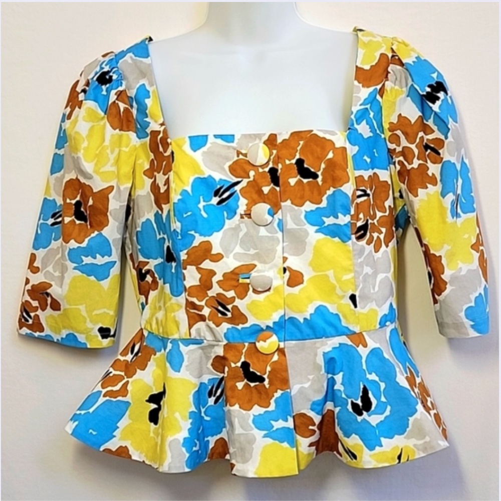 Isa Arfen Exaggerated Blooms Peplum Top 10 made in Italy